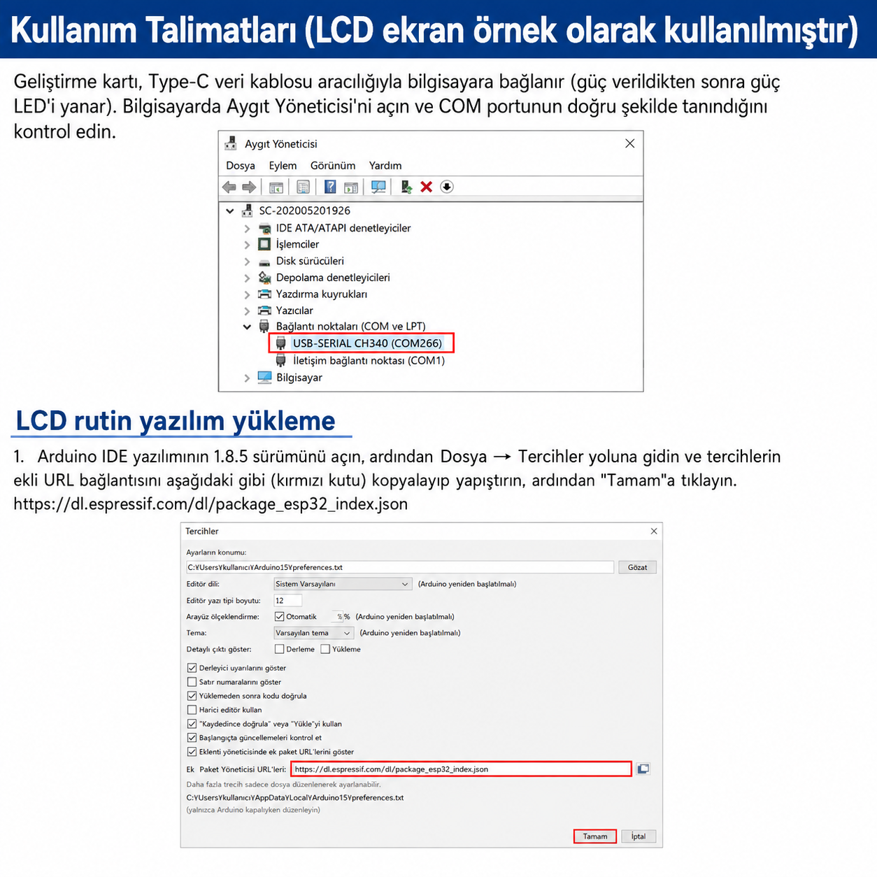 ESP32 Arduino geliştirme ortamı ve kart ayarları