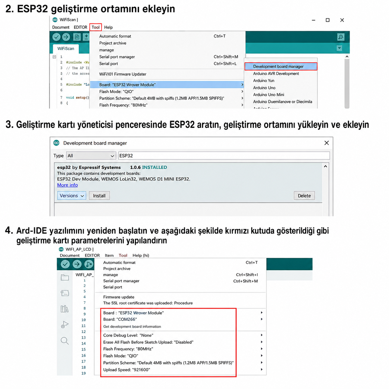 ESP32 WiFi erişim noktası LCD örneğinin Arduino IDE üzerinden yüklenmesi