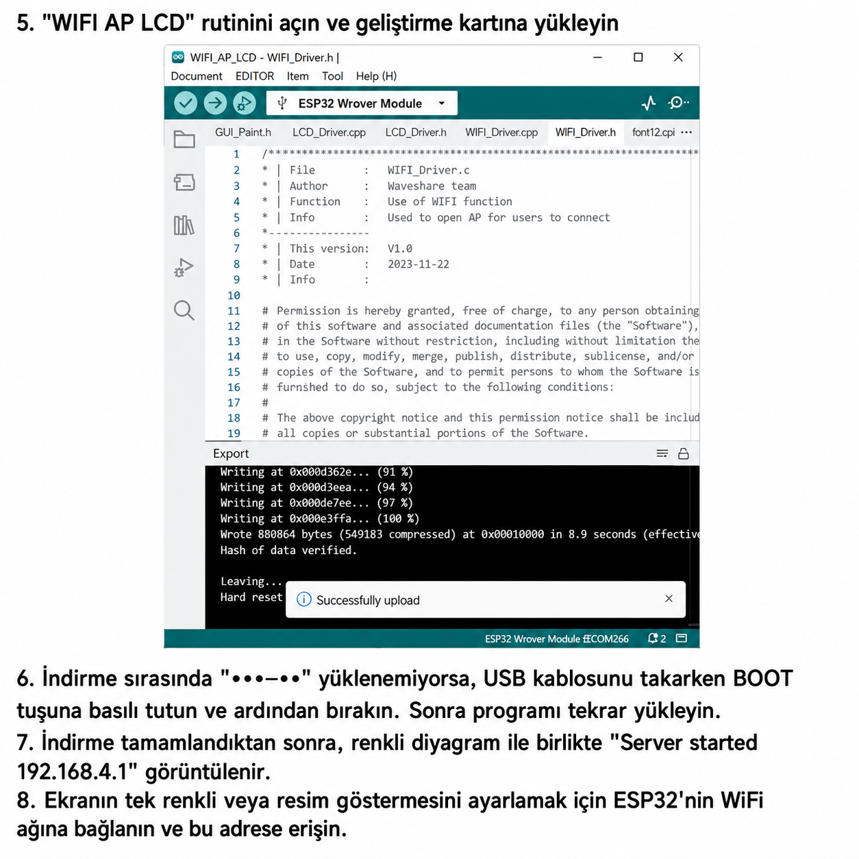 ESP32-WROOM-32 LCD geliştirme kartının arka yüzü ve kullanım alanları