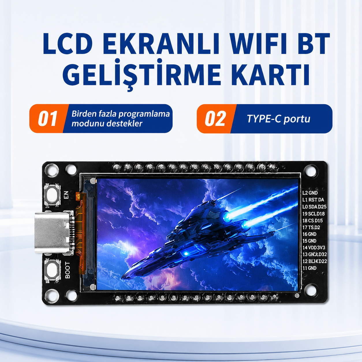 ESP32-WROOM-32 1.9 inç LCD ekranlı WiFi Bluetooth geliştirme kartı